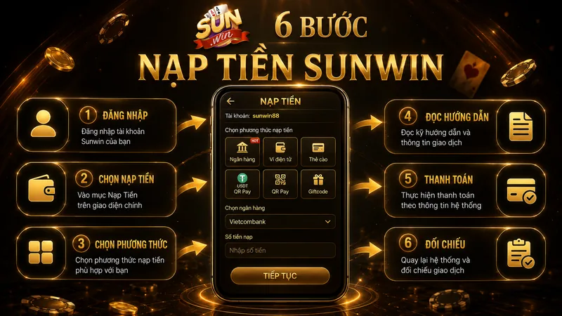 Infographic 6 bước nạp tiền Sunwin an toàn và đúng quy trình