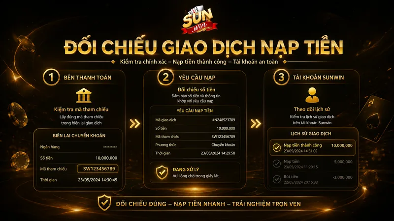 Hướng dẫn đối chiếu giao dịch nạp tiền Sunwin sau khi thanh toán