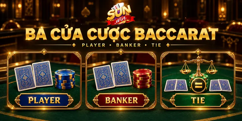 Ba cửa Player, Banker và Tie trong trò chơi Baccarat.