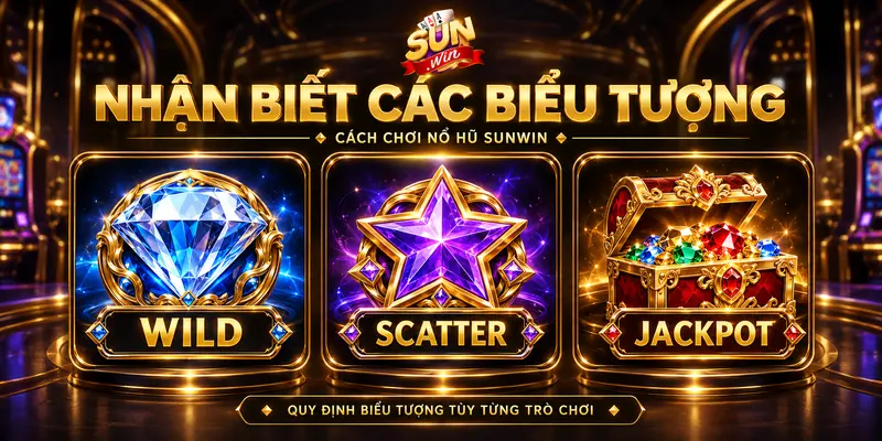 Các biểu tượng Wild, Scatter và Jackpot trong trò chơi nổ hũ.
