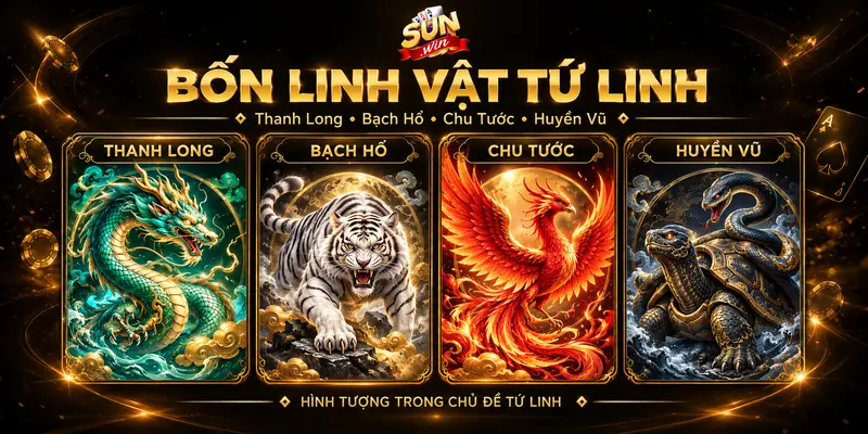 Thanh Long, Bạch Hổ, Chu Tước và Huyền Vũ trong chủ đề Tứ Linh.