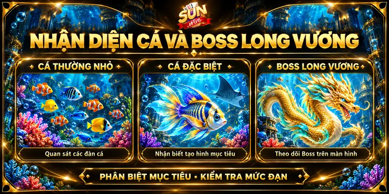 Cá thường, cá đặc biệt và Boss Long Vương trong trò chơi.