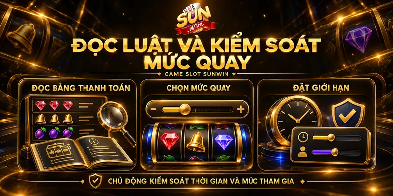 Đọc bảng thanh toán, chọn mức quay và kiểm soát giới hạn khi chơi slot.