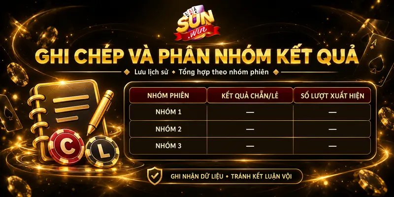 Bảng ghi chép và phân nhóm lịch sử kết quả chẵn lẻ trong xóc đĩa.