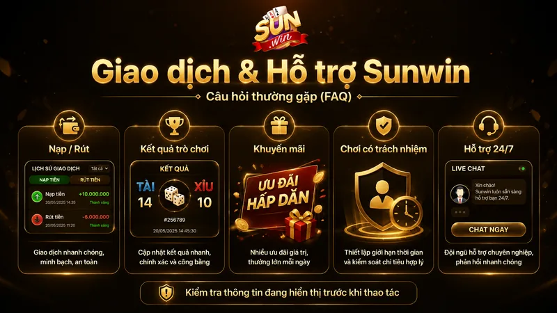 FAQ Sunwin về giao dịch trò chơi khuyến mãi và hỗ trợ