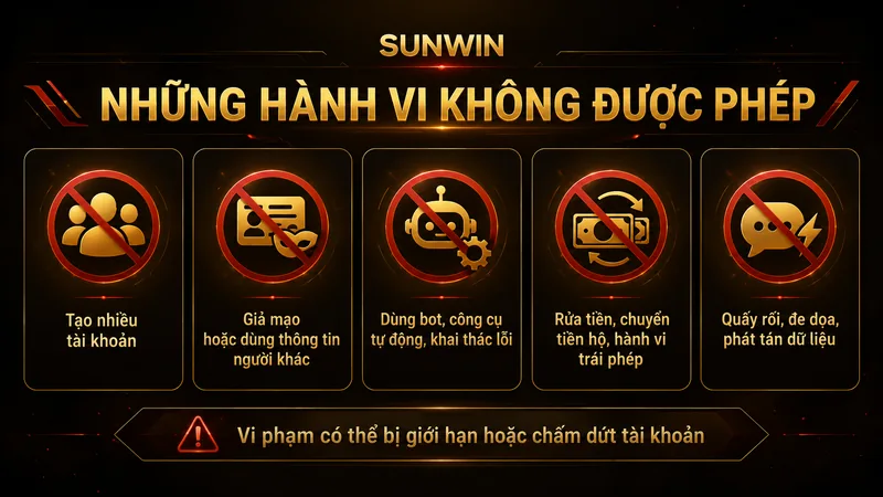 Những hành vi không được phép theo điều khoản Sunwin