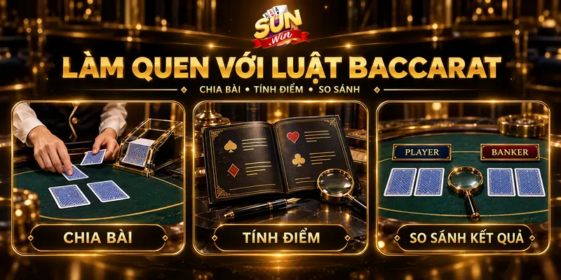Các bước chia bài, tìm hiểu cách tính điểm và so sánh kết quả Baccarat.