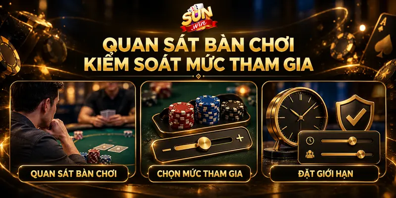 Quan sát bàn poker, điều chỉnh mức tham gia và đặt giới hạn thời gian.