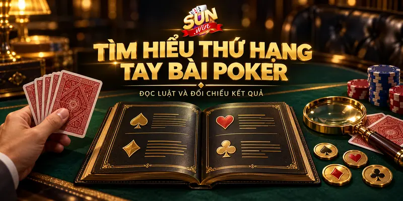 Bộ bài và sách hướng dẫn tìm hiểu thứ hạng tay bài poker.