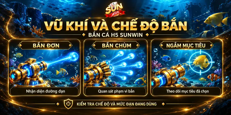Các nòng súng và chế độ bắn đơn, bắn chùm, ngắm mục tiêu trong bắn cá H5.