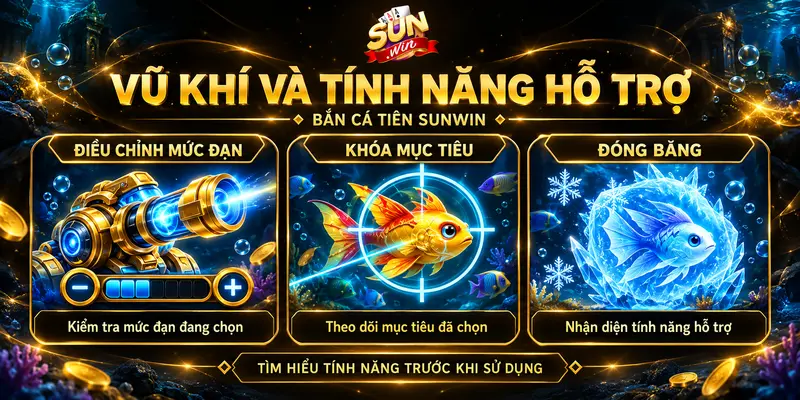 Nòng súng, khóa mục tiêu và tính năng đóng băng trong bắn cá Tiên.